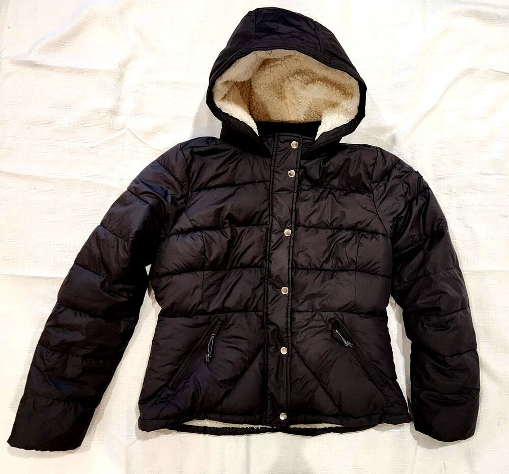 Hollister California Sherpa Lined Puffer Jacket Women's XL Black Winter Coat